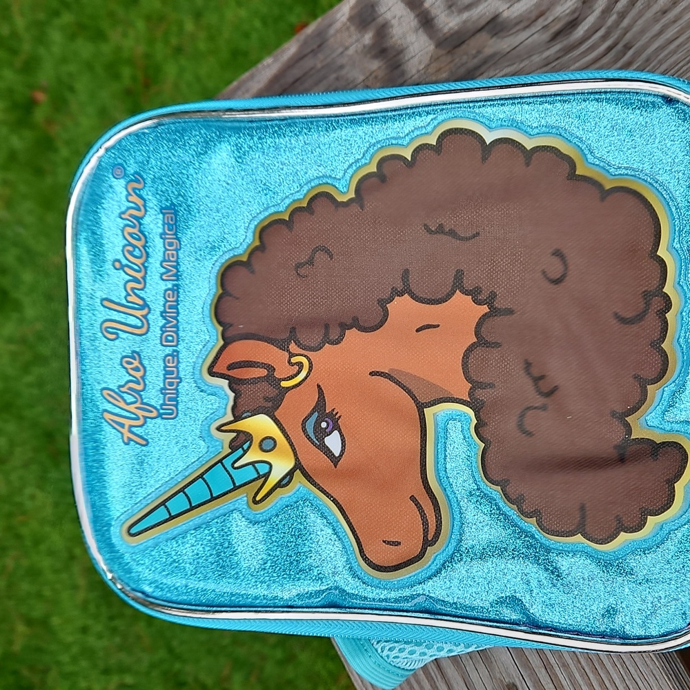 New With Tag Unique Sparkling Afro Unicorn Blue Unicorn Kids Bag 10 X 7.5 Inches